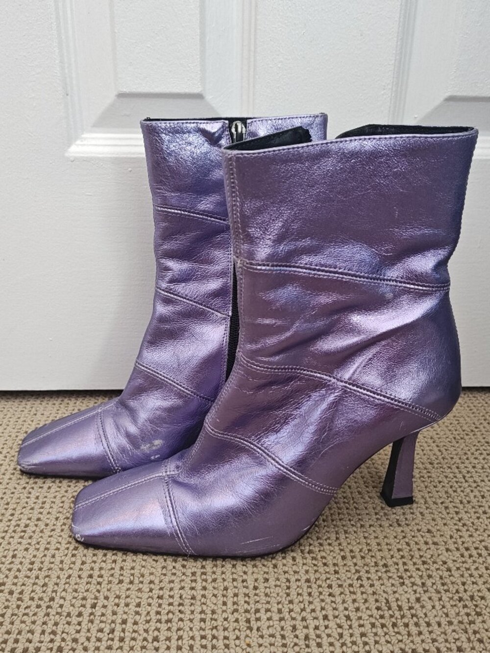 Metallic purple L'intervalle ankle boots with a square toe